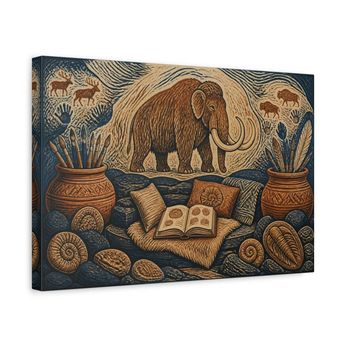 Side Mockup 4. Woolly Mammoth Reading Nook shown as canvas print