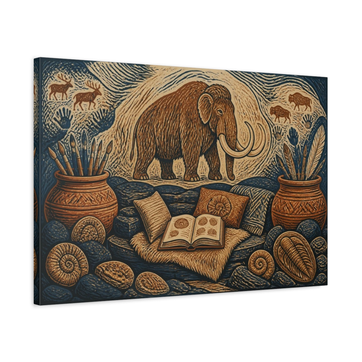 Side Mockup 2. Woolly Mammoth Reading Nook shown as canvas print
