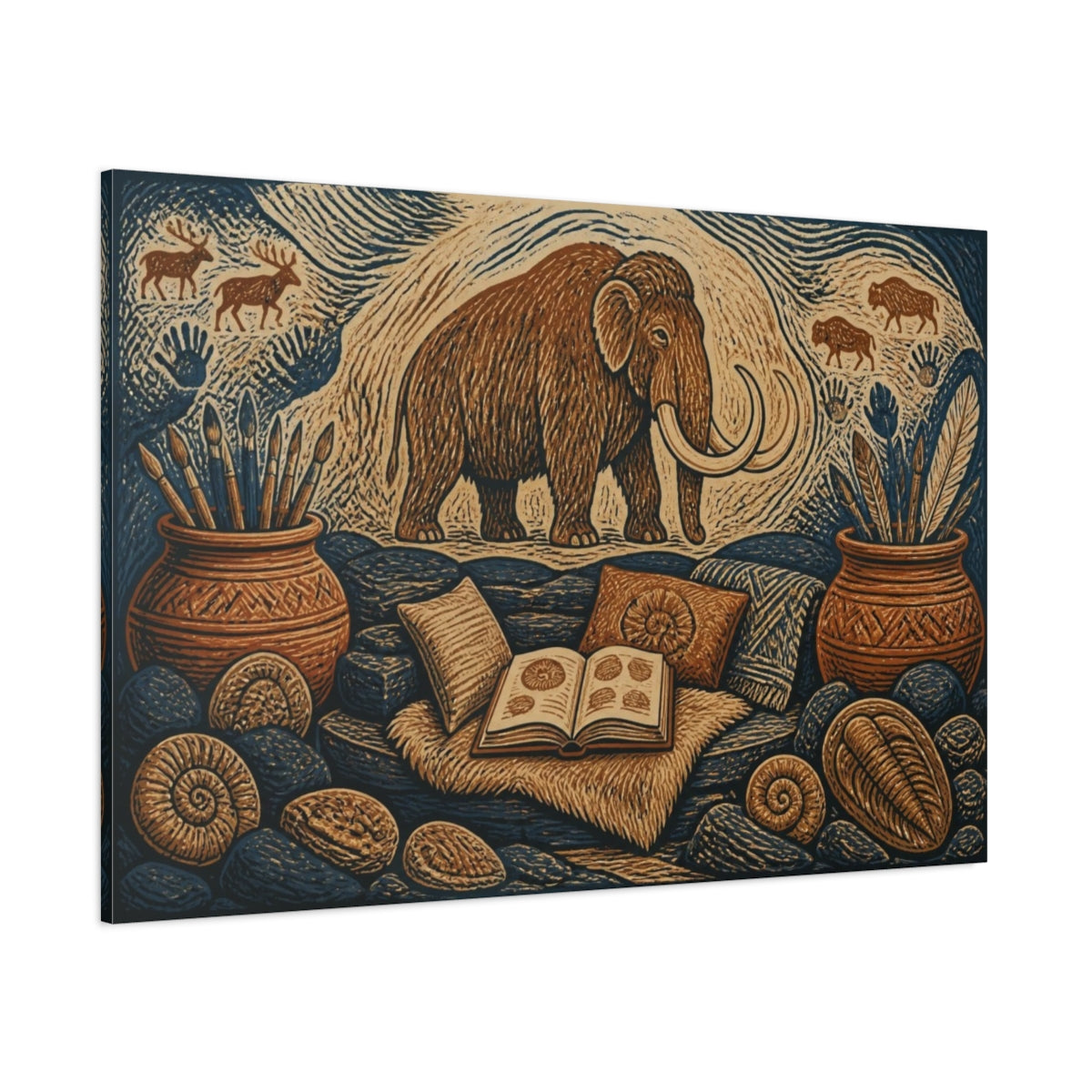 Side Mockup 1. Woolly Mammoth Reading Nook shown as canvas print