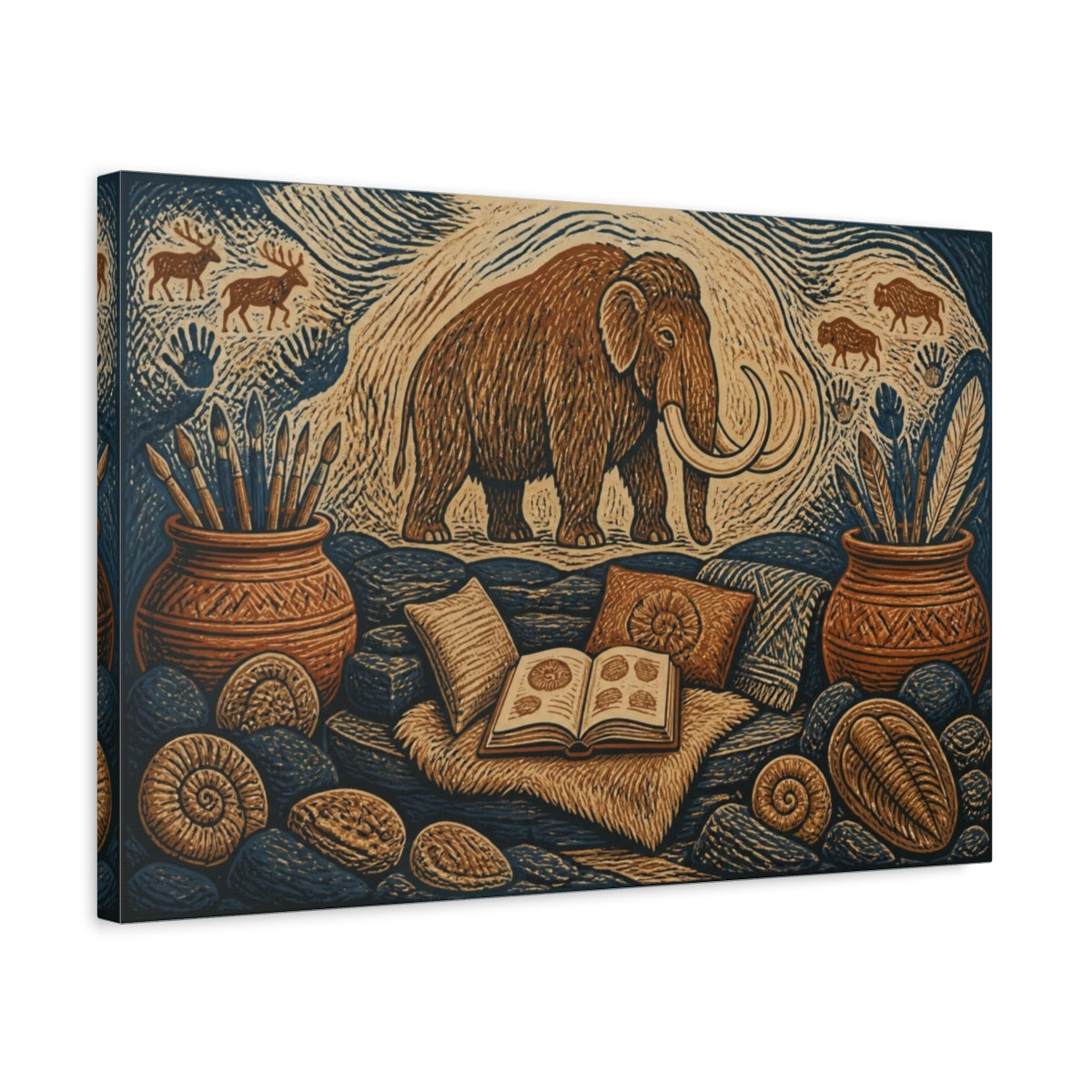 Side Mockup 3. Woolly Mammoth Reading Nook shown as canvas print