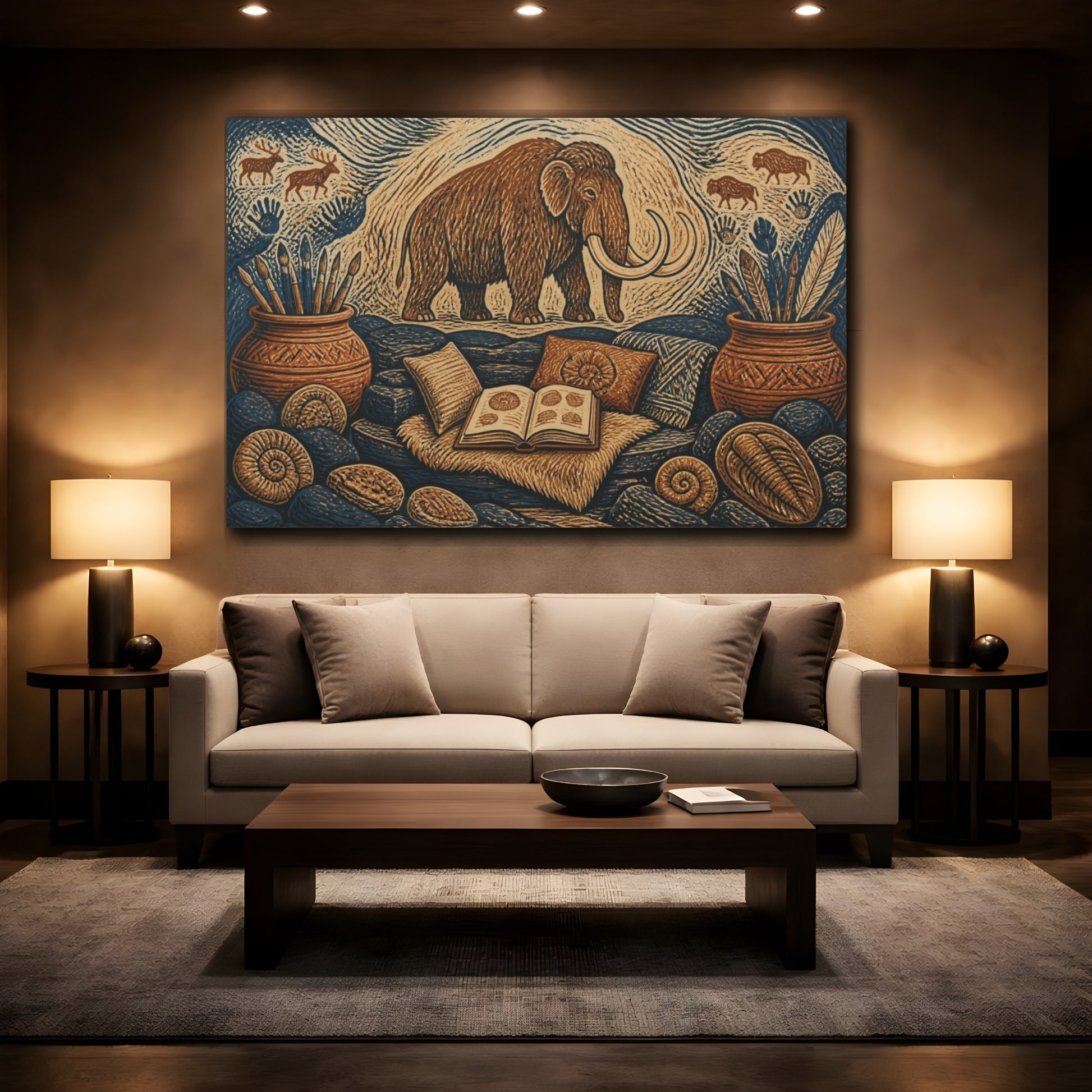 Mockup 2. Woolly Mammoth Reading Nook shown as canvas print