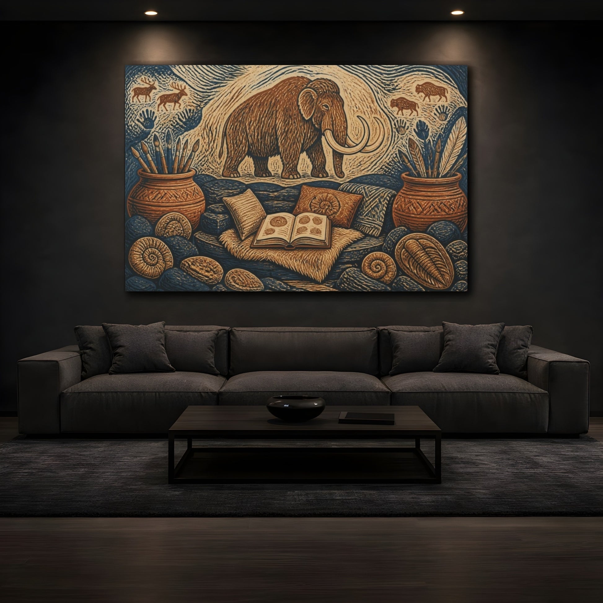 Mockup 3. Woolly Mammoth Reading Nook shown as canvas print