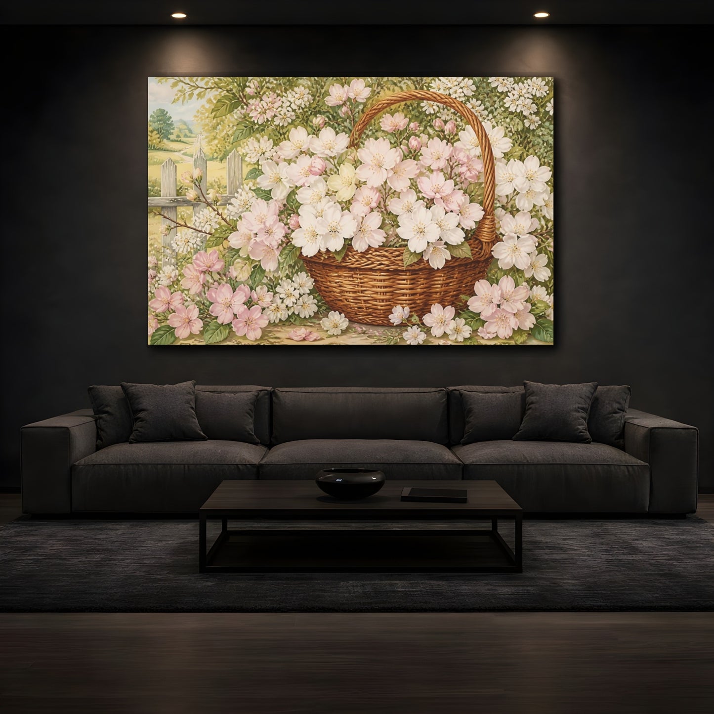 Mockup 3. Woven Basket Of Blossoms shown as canvas print