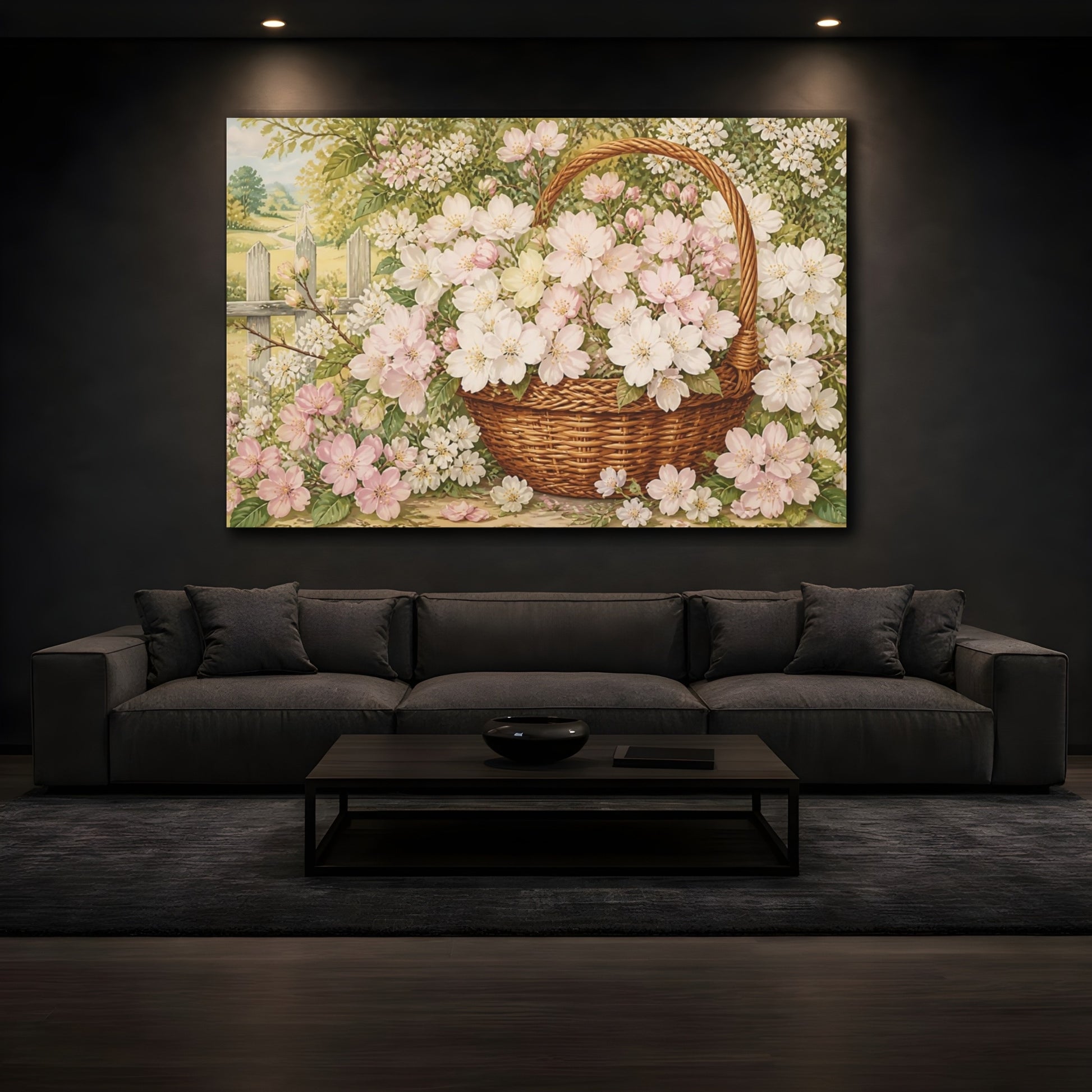 Mockup 3. Woven Basket Of Blossoms shown as canvas print