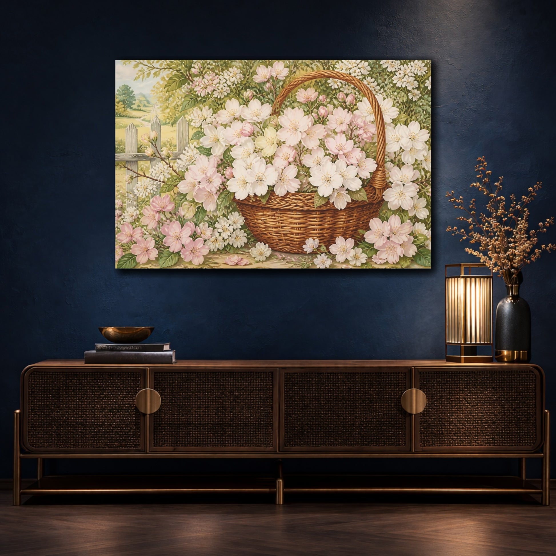 Mockup 4. Woven Basket Of Blossoms shown as canvas print