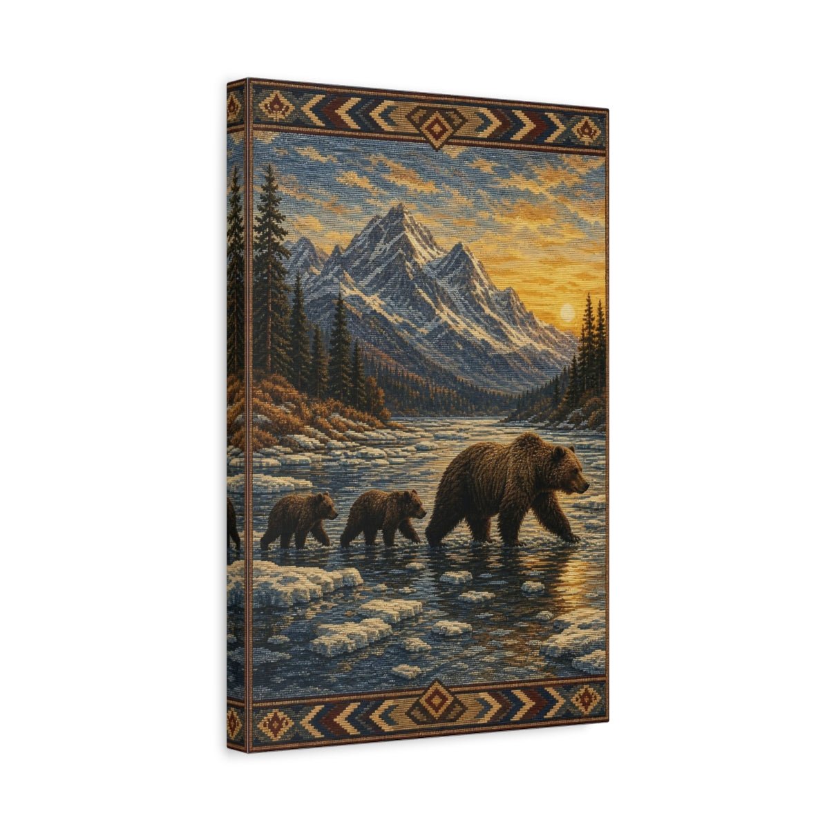 Woven Tapestry Scenic Texture Bear Crossing Canvas Wall Art Print – Living Room, Large - YesArtYes