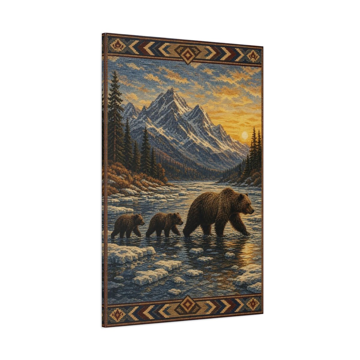 Woven Tapestry Scenic Texture Bear Crossing Canvas Wall Art Print – Living Room, Large - YesArtYes