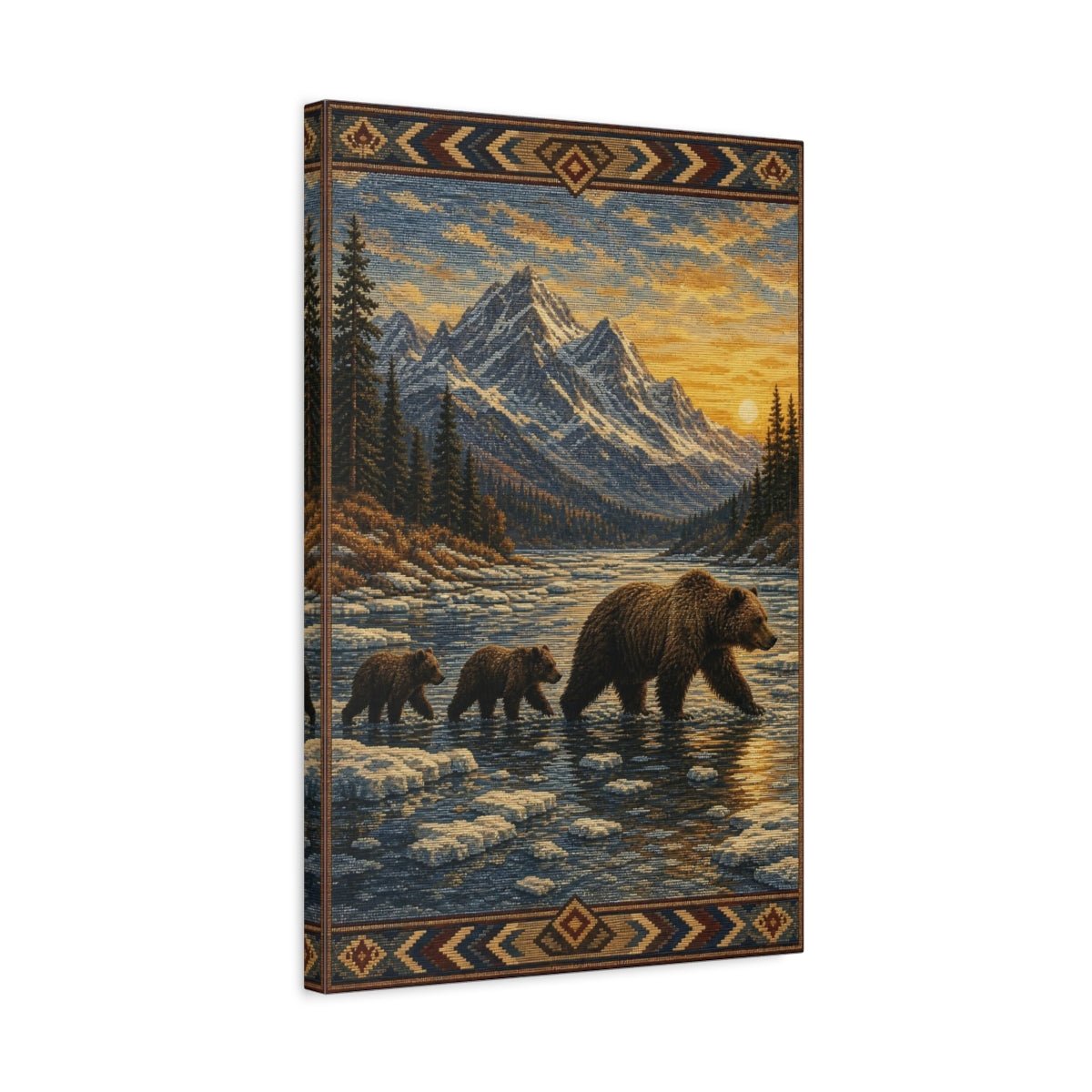 Woven Tapestry Scenic Texture Bear Crossing Canvas Wall Art Print – Living Room, Large - YesArtYes