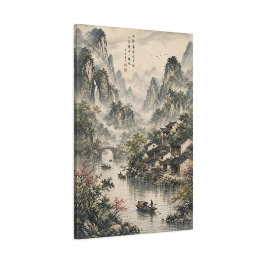 Woven Tapestry Scenic Texture Chinese Mountain Canvas Print – Traditional Decor for Living Room, Above Console Table - YesArtYes