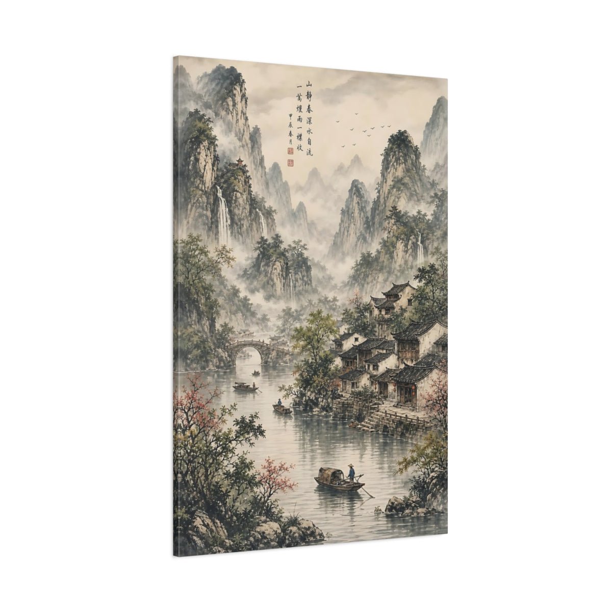Woven Tapestry Scenic Texture Chinese Mountain Canvas Print – Traditional Decor for Living Room, Above Console Table - YesArtYes