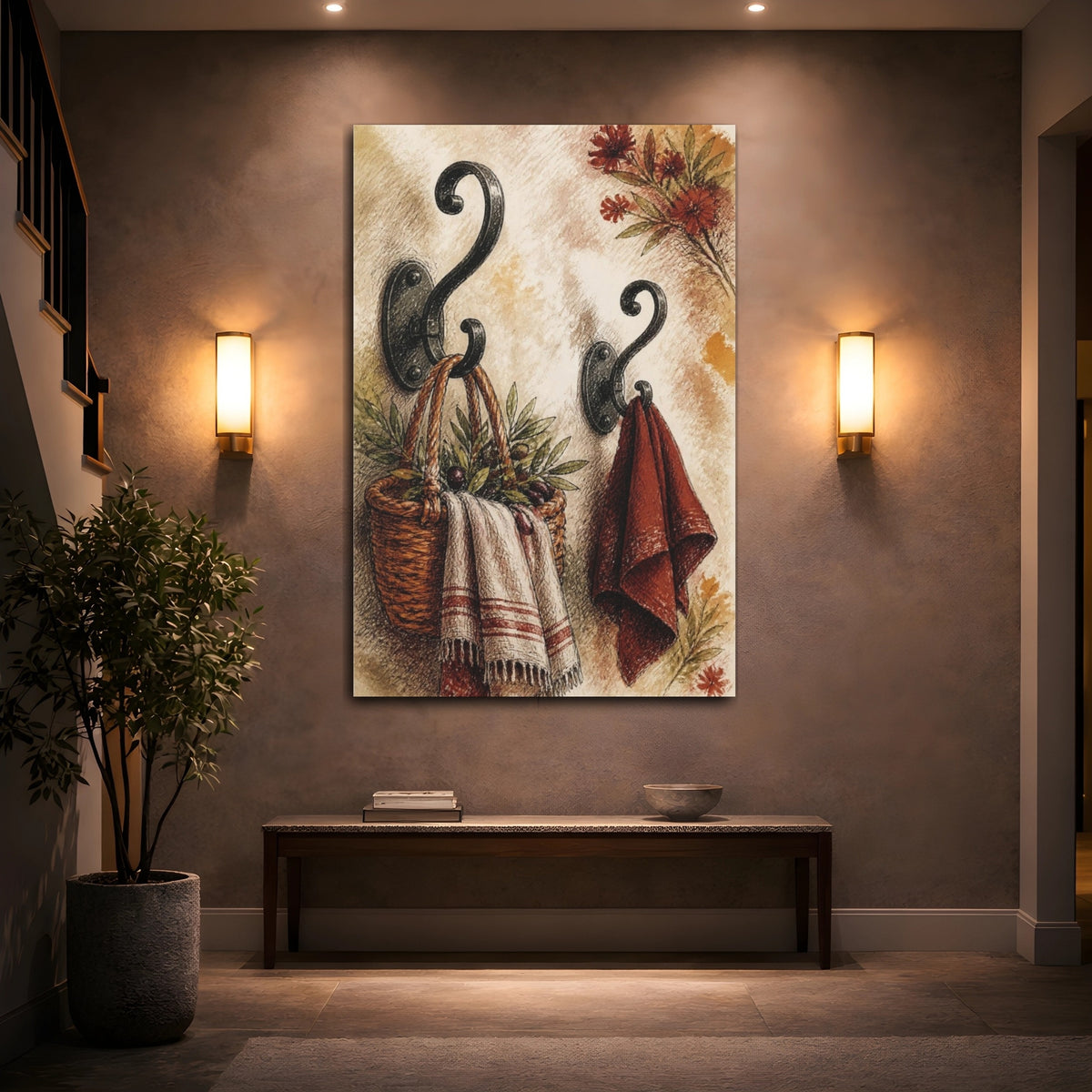 Mockup 2. Wrought Iron Hooks And Basket shown as canvas print