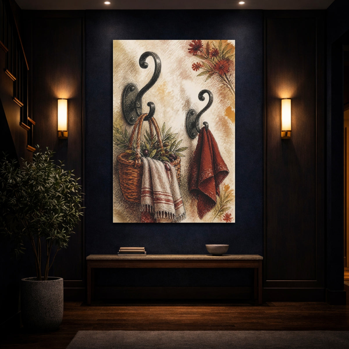Mockup 4. Wrought Iron Hooks And Basket shown as canvas print