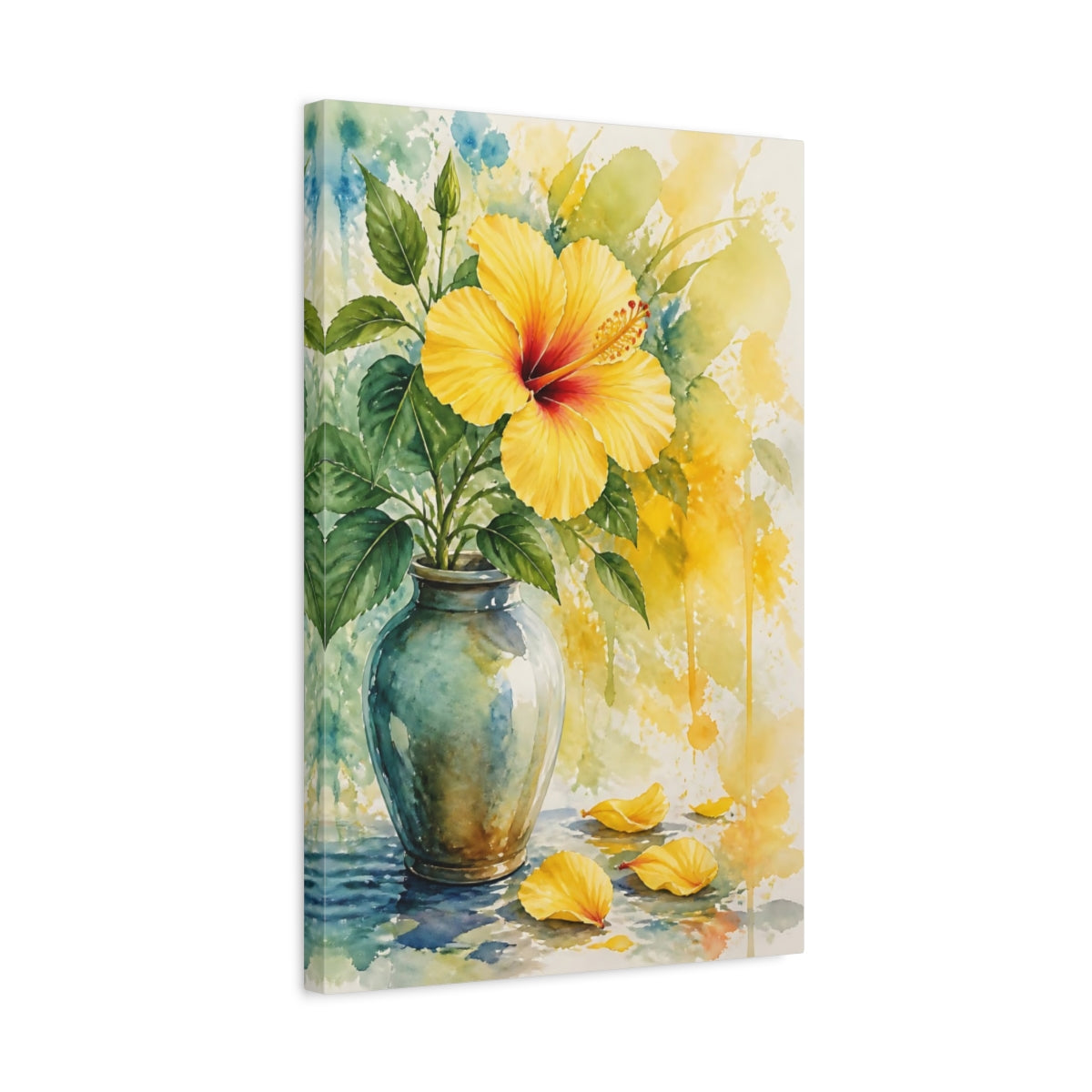 Side Mockup 3. Yellow Hibiscus Floral Study shown as canvas print