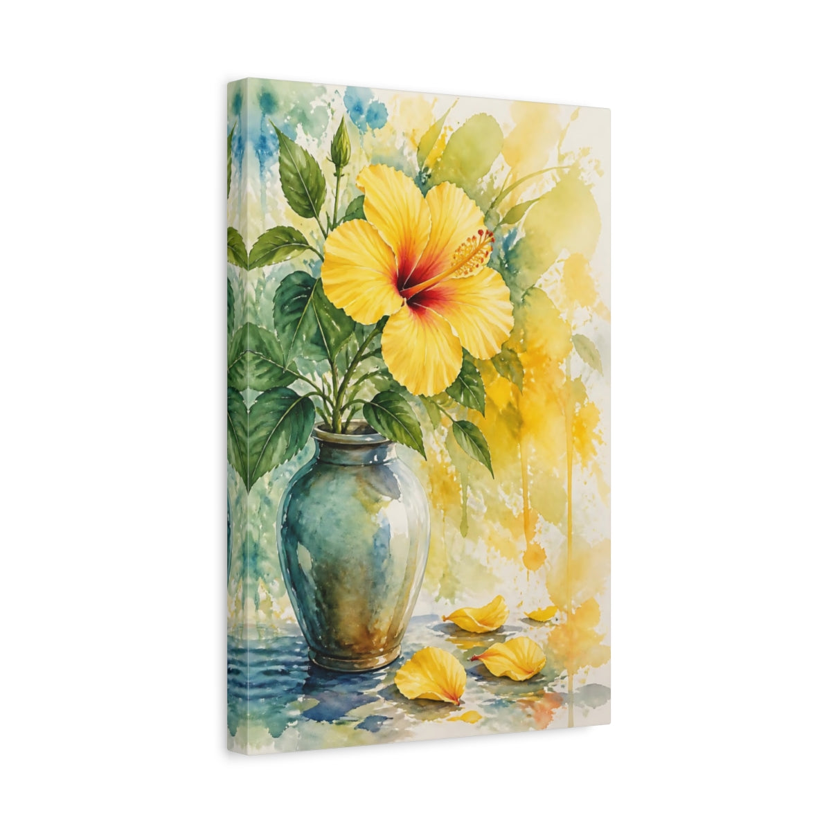 Side Mockup 4. Yellow Hibiscus Floral Study shown as canvas print