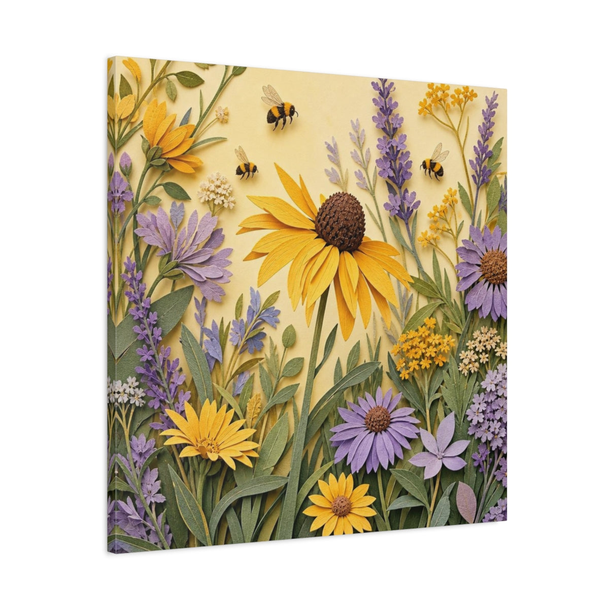 Side Mockup 3. Yellow Lavender Wildflower Meadow shown as canvas print