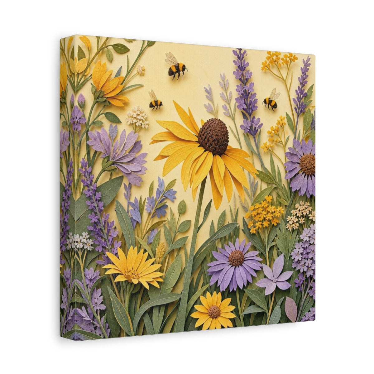 Side Mockup 9. Yellow Lavender Wildflower Meadow shown as canvas print