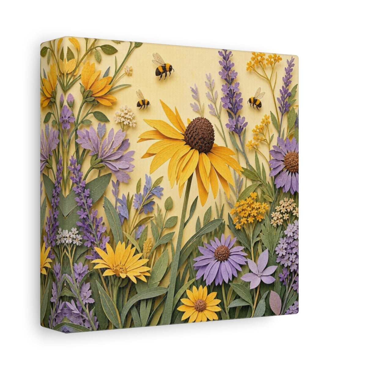Side Mockup 2. Yellow Lavender Wildflower Meadow shown as canvas print