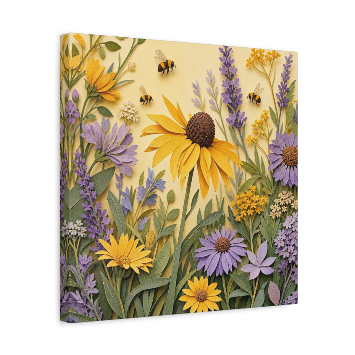 Side Mockup 6. Yellow Lavender Wildflower Meadow shown as canvas print
