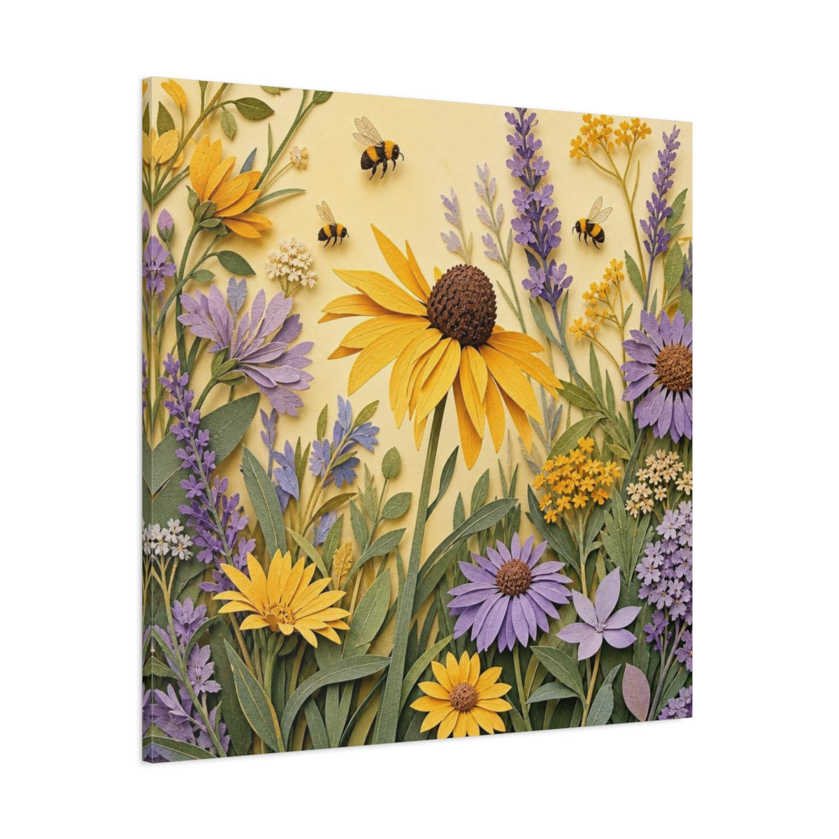 Side Mockup 1. Yellow Lavender Wildflower Meadow shown as canvas print