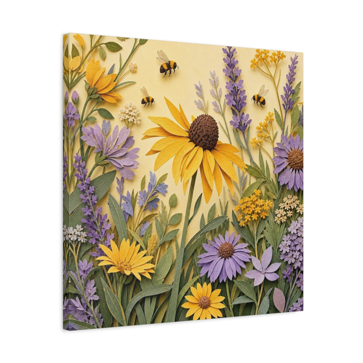 Side Mockup 4. Yellow Lavender Wildflower Meadow shown as canvas print