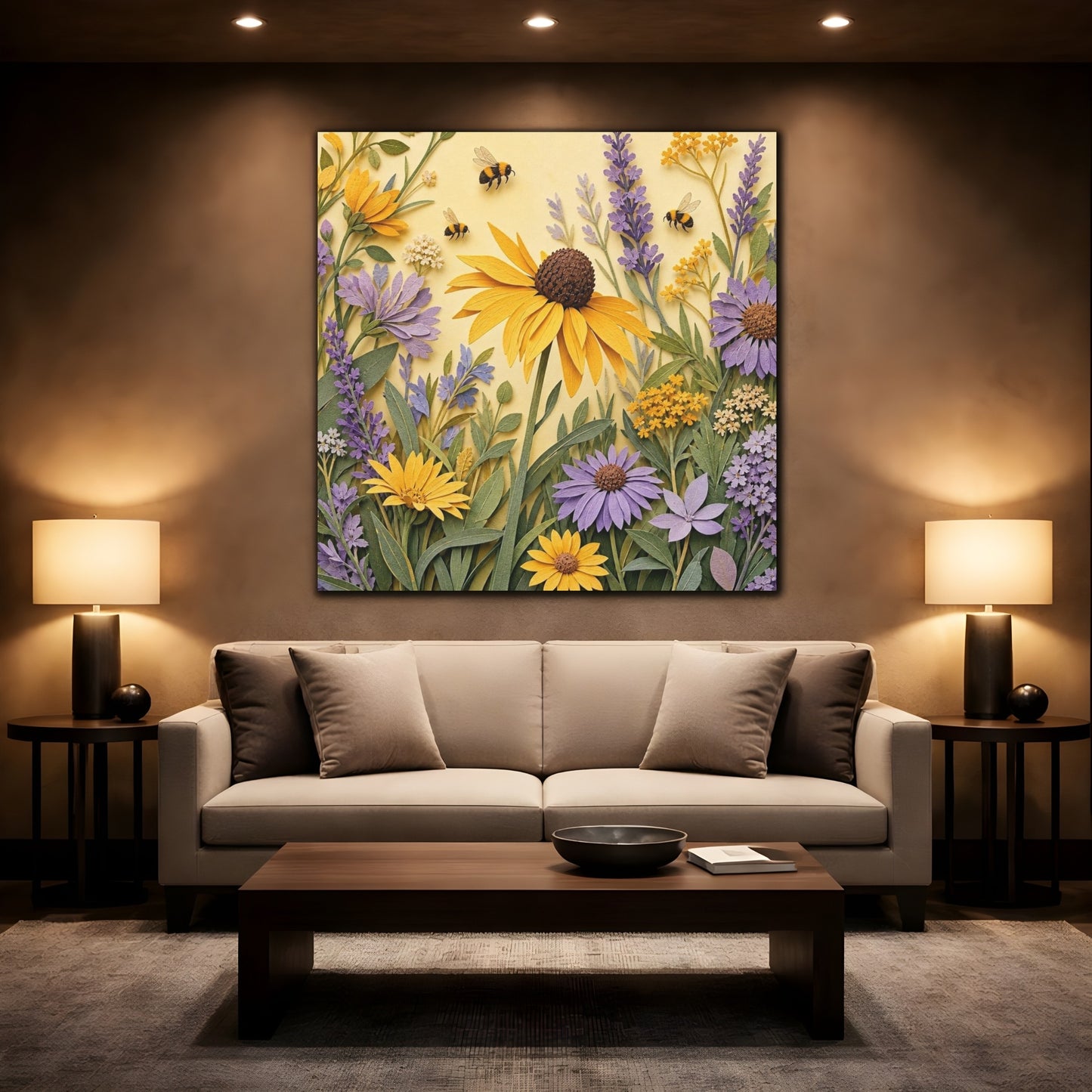 Mockup 2. Yellow Lavender Wildflower Meadow shown as canvas print