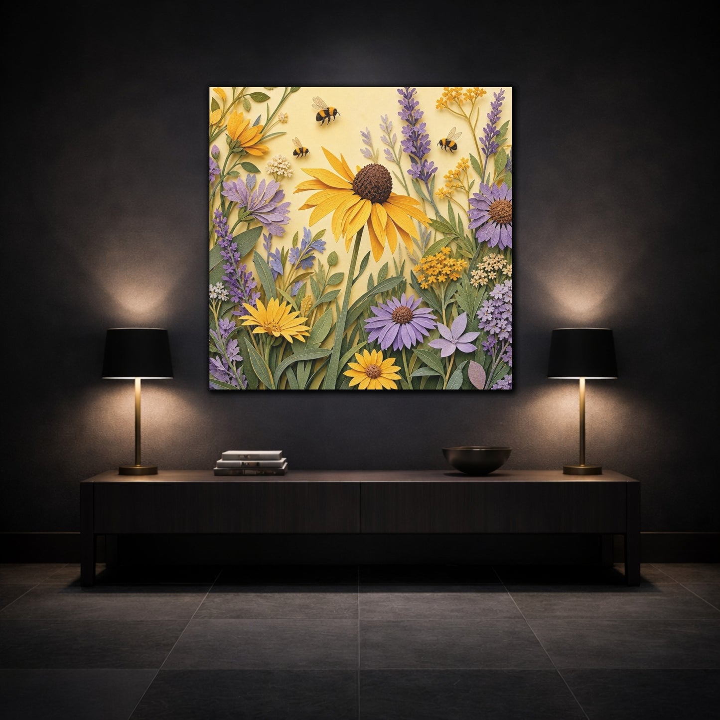 Mockup 3. Yellow Lavender Wildflower Meadow shown as canvas print