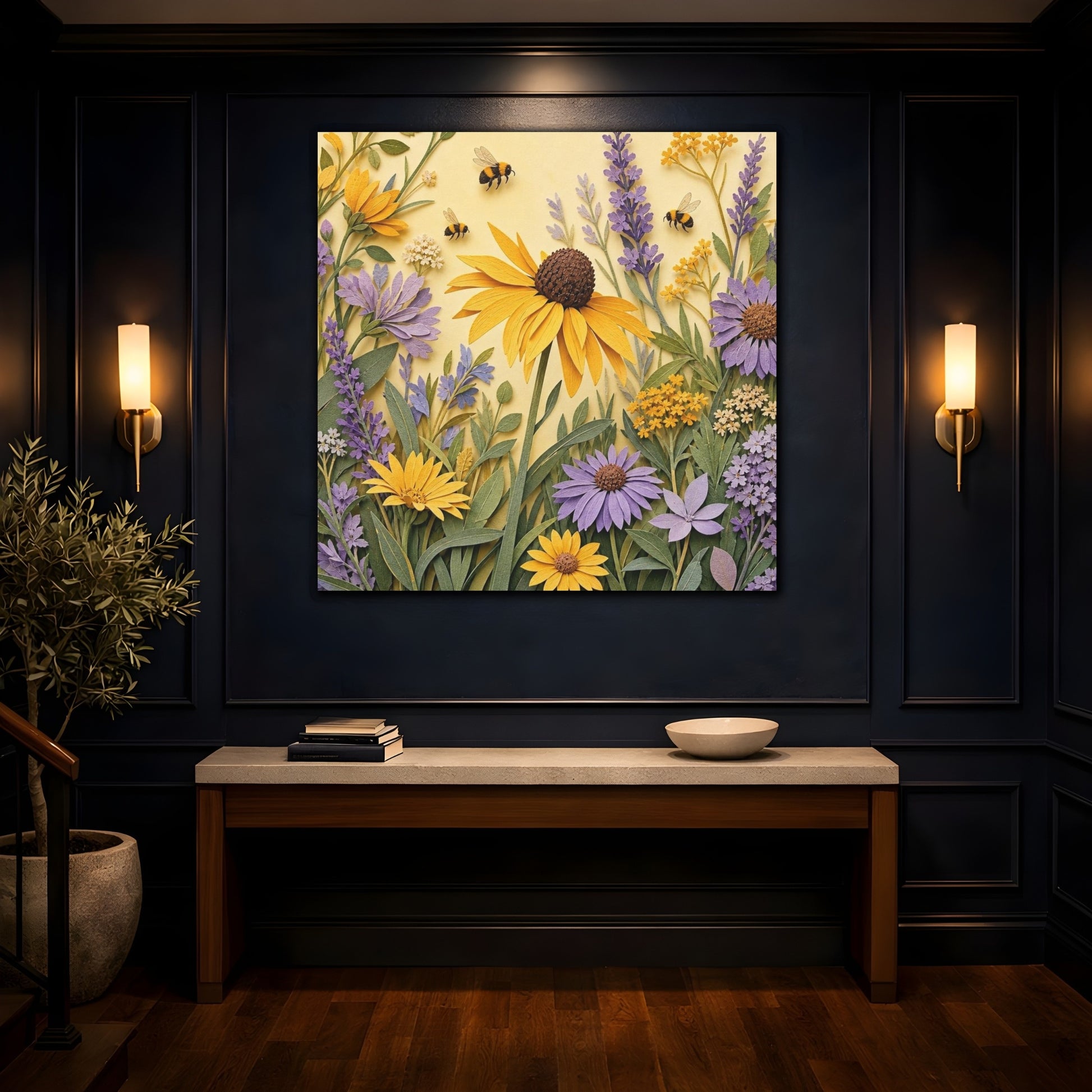 Mockup 4. Yellow Lavender Wildflower Meadow shown as canvas print