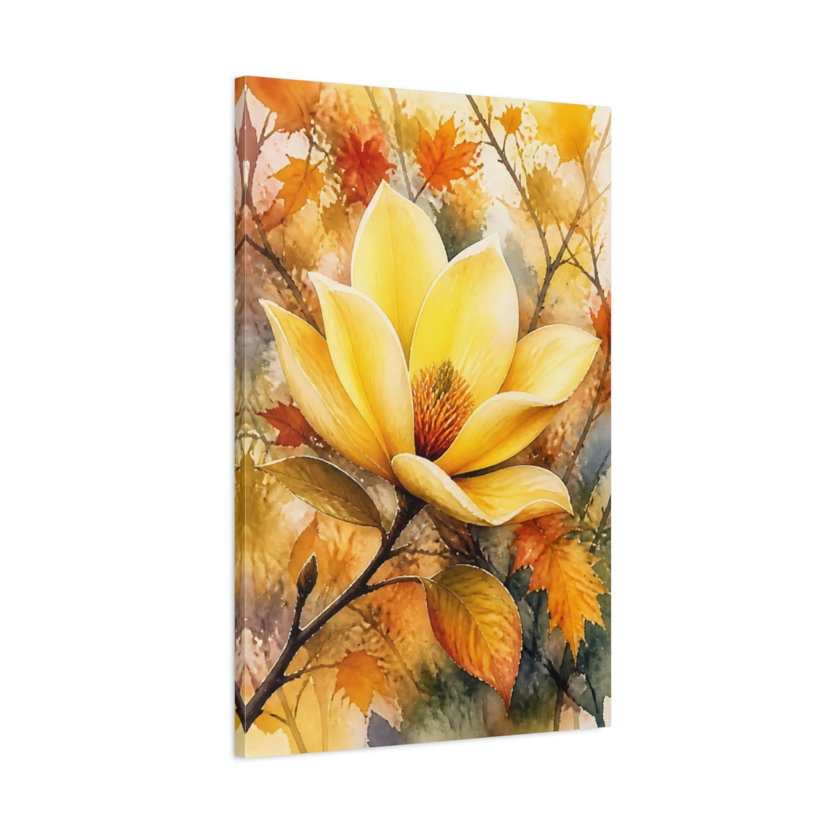 Main Mockup. Yellow Magnolia Flower shown as canvas print