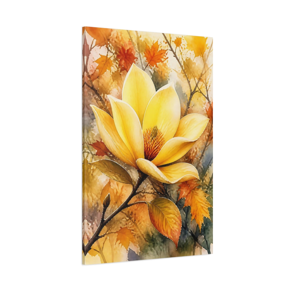 Side Mockup 1. Yellow Magnolia Flower shown as canvas print