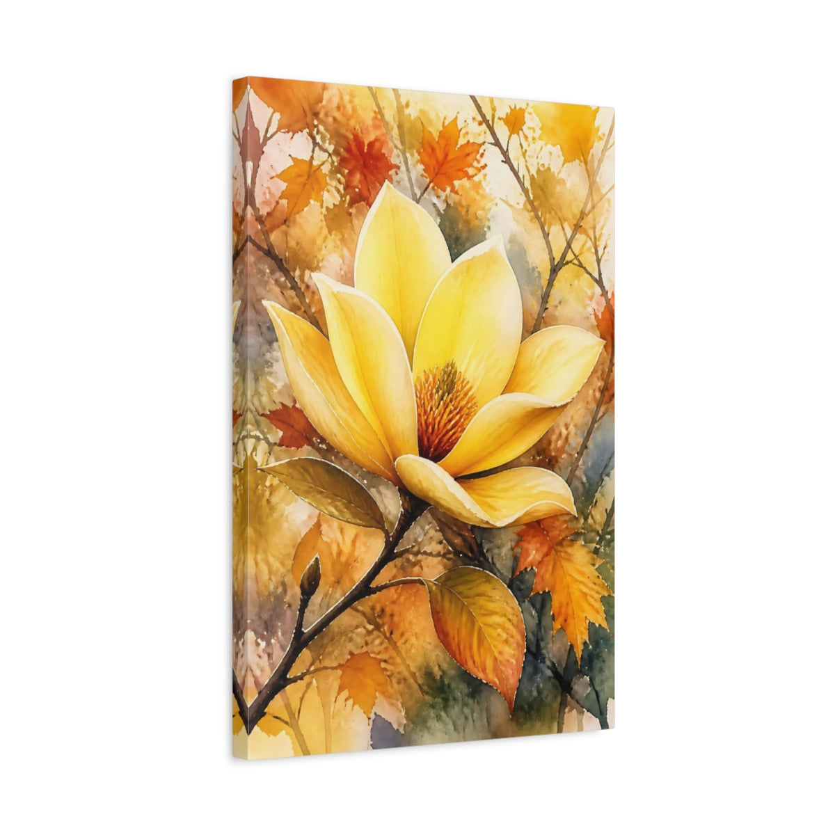 Side Mockup 3. Yellow Magnolia Flower shown as canvas print