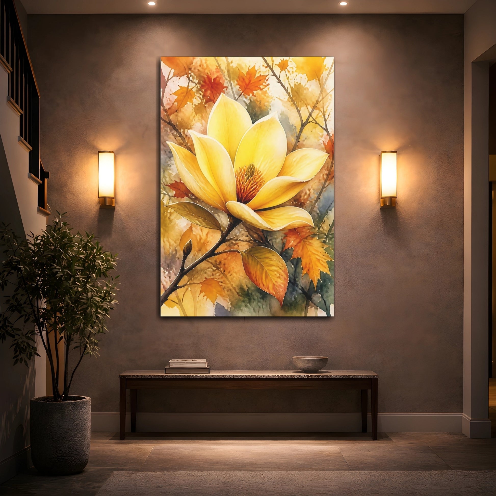Mockup 2. Yellow Magnolia Flower shown as canvas print