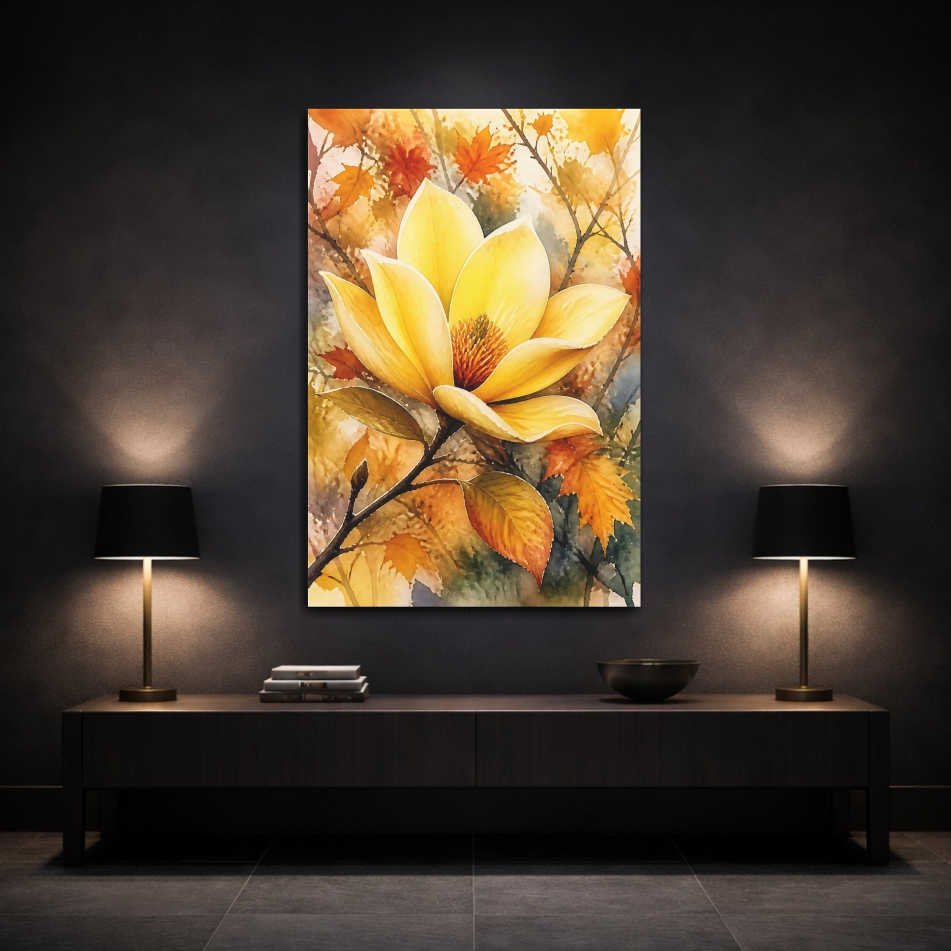 Mockup 3. Yellow Magnolia Flower shown as canvas print