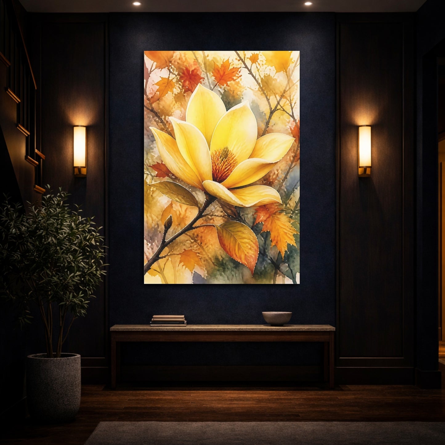 Mockup 4. Yellow Magnolia Flower shown as canvas print