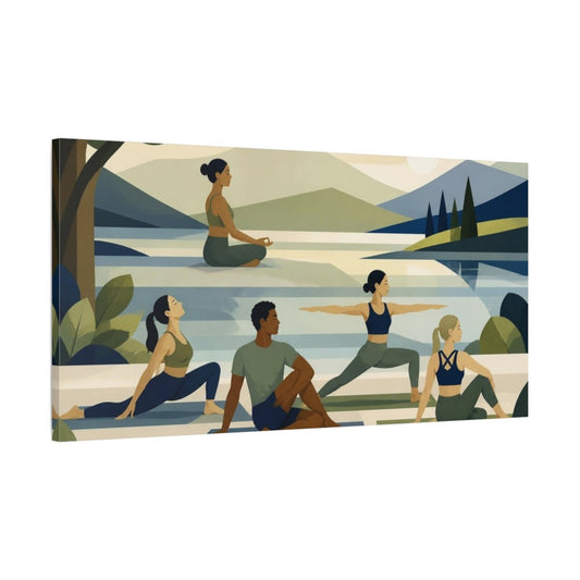 Yoga By The Lake Canvas Print – Studio, Main Wall, Sage & Navy - YesArtYes