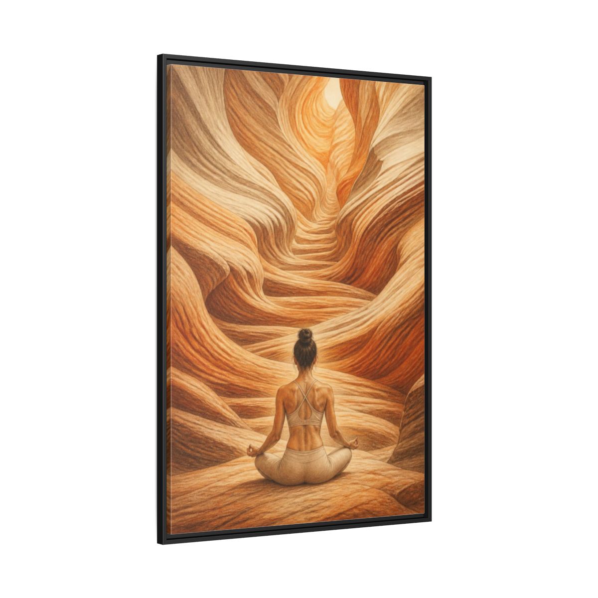 Side Mockup 12. Yoga Canyon Meditation shown as framed canvas print