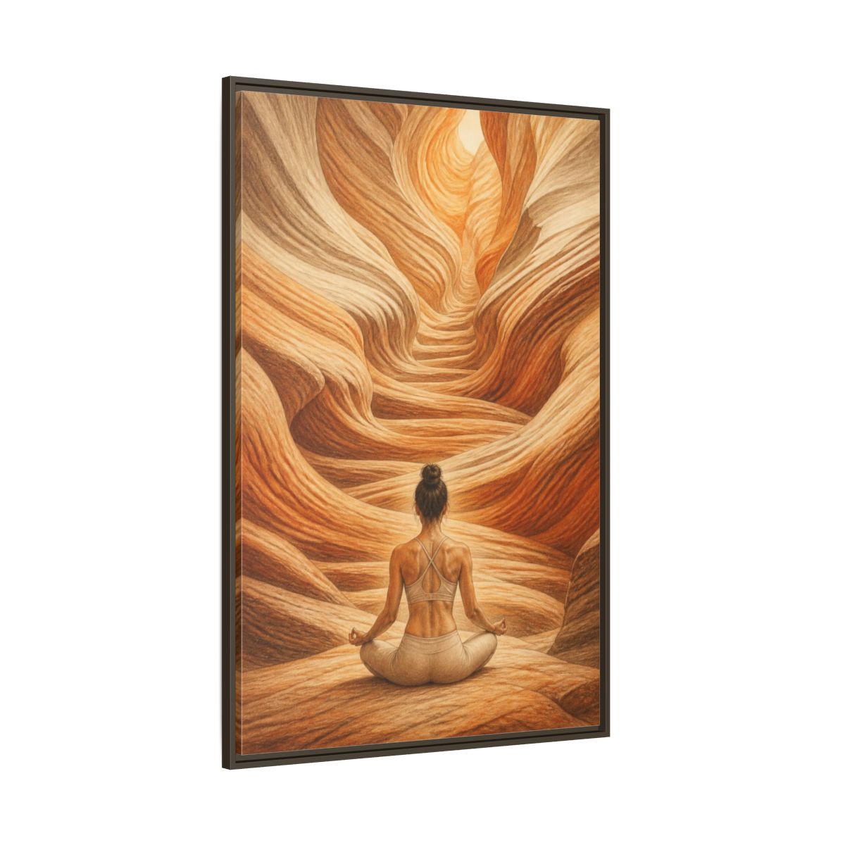 Side Mockup 8. Yoga Canyon Meditation shown as framed canvas print