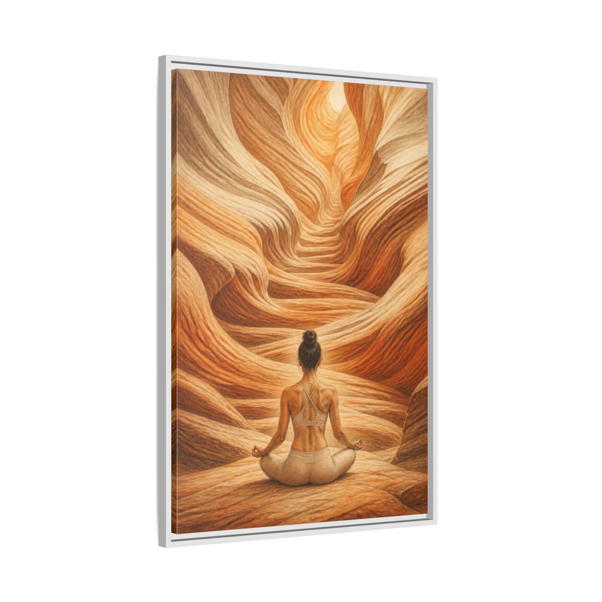 Side Mockup 9. Yoga Canyon Meditation shown as framed canvas print