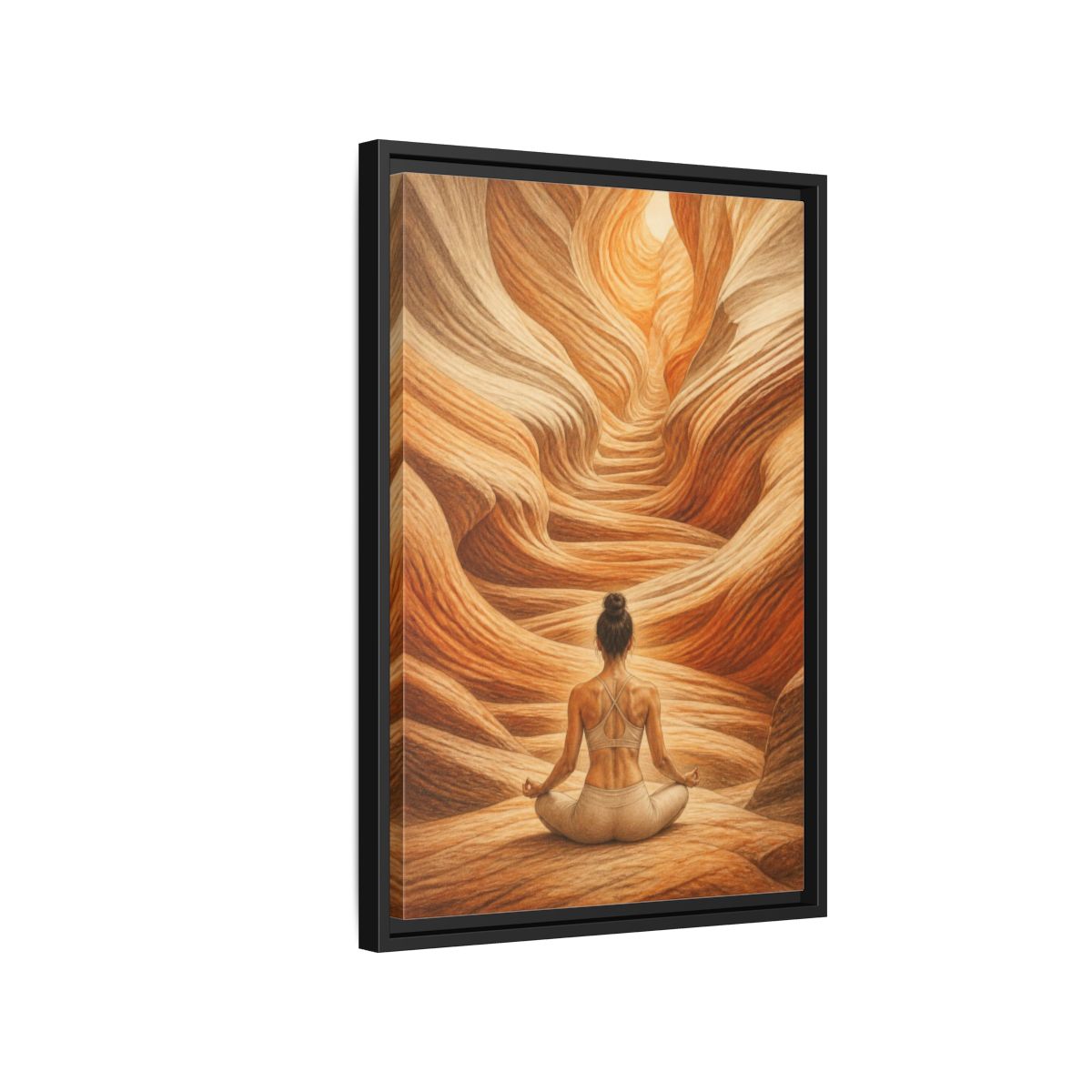 Side Mockup 3. Yoga Canyon Meditation shown as framed canvas print