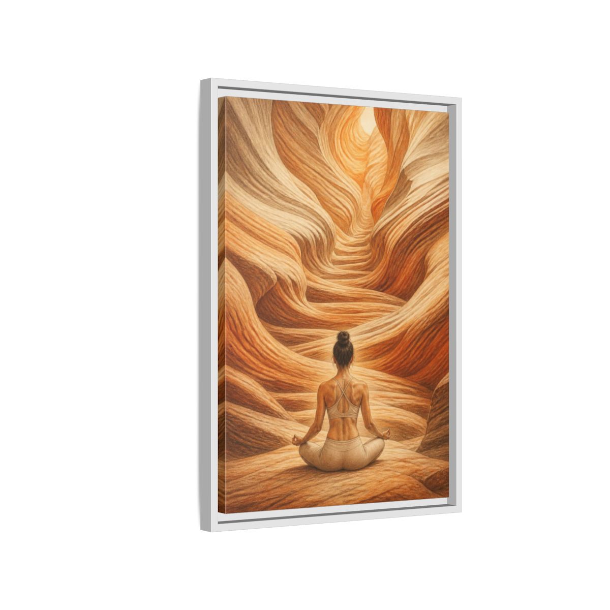 Side Mockup 1. Yoga Canyon Meditation shown as framed canvas print