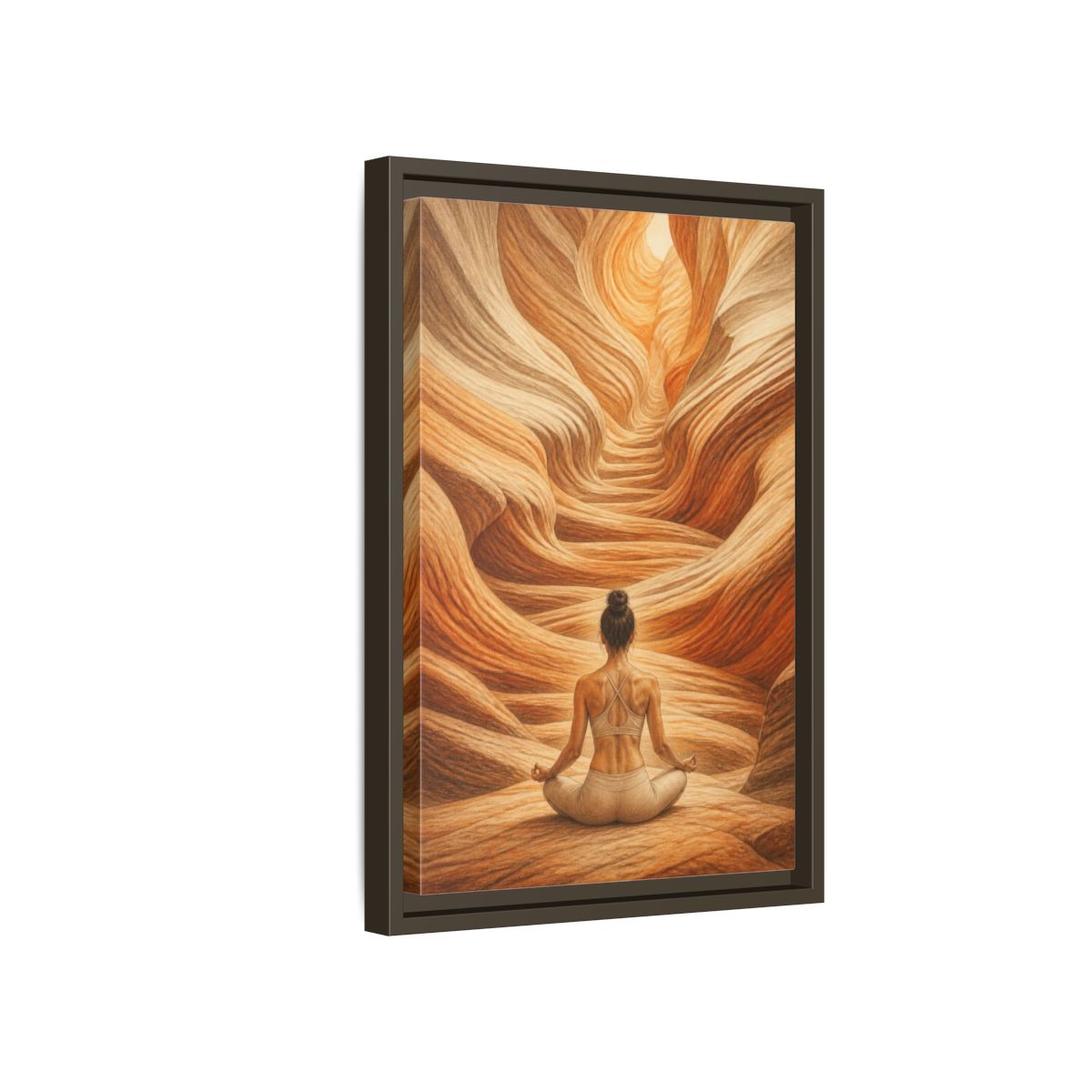 Side Mockup 5. Yoga Canyon Meditation shown as framed canvas print