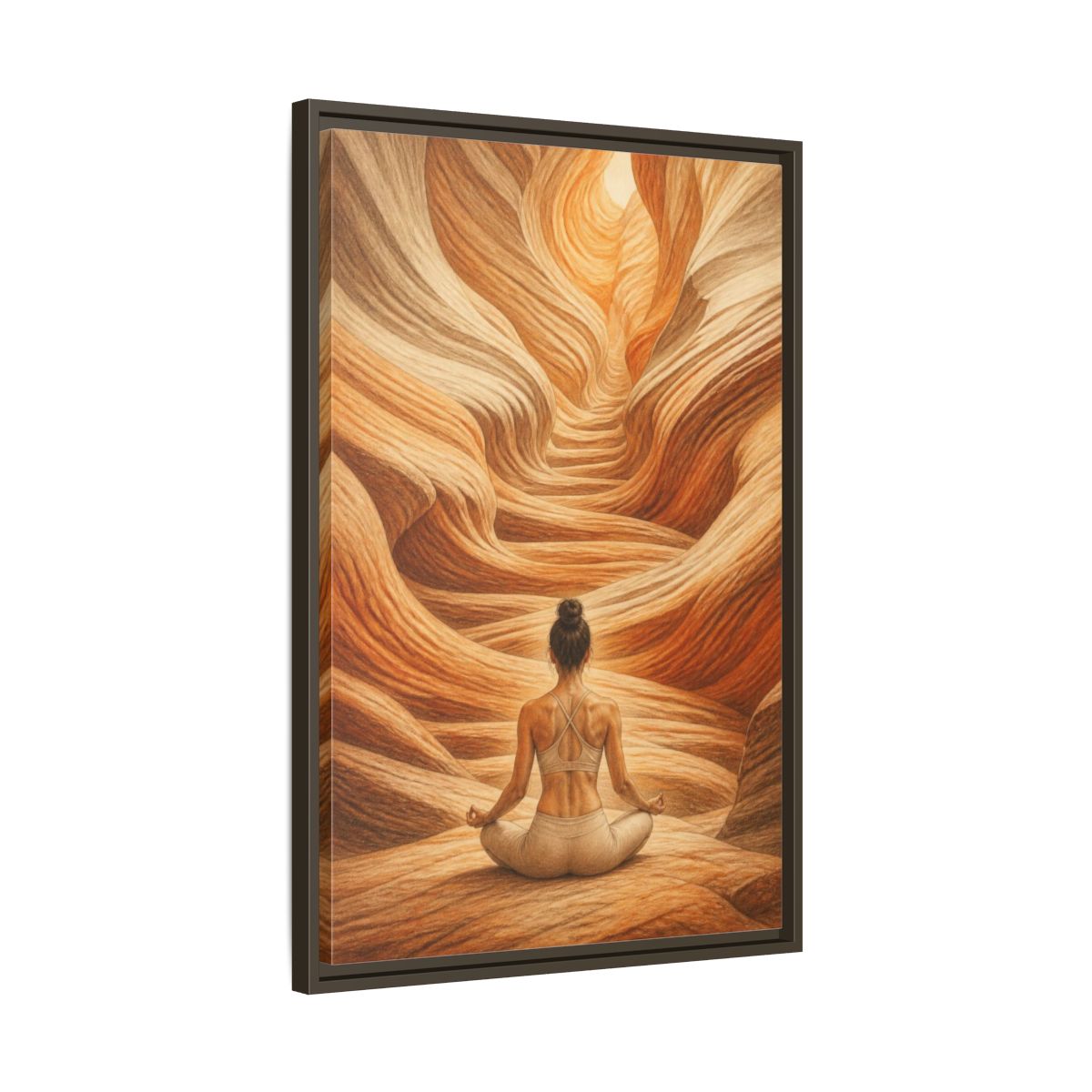 Side Mockup 11. Yoga Canyon Meditation shown as framed canvas print