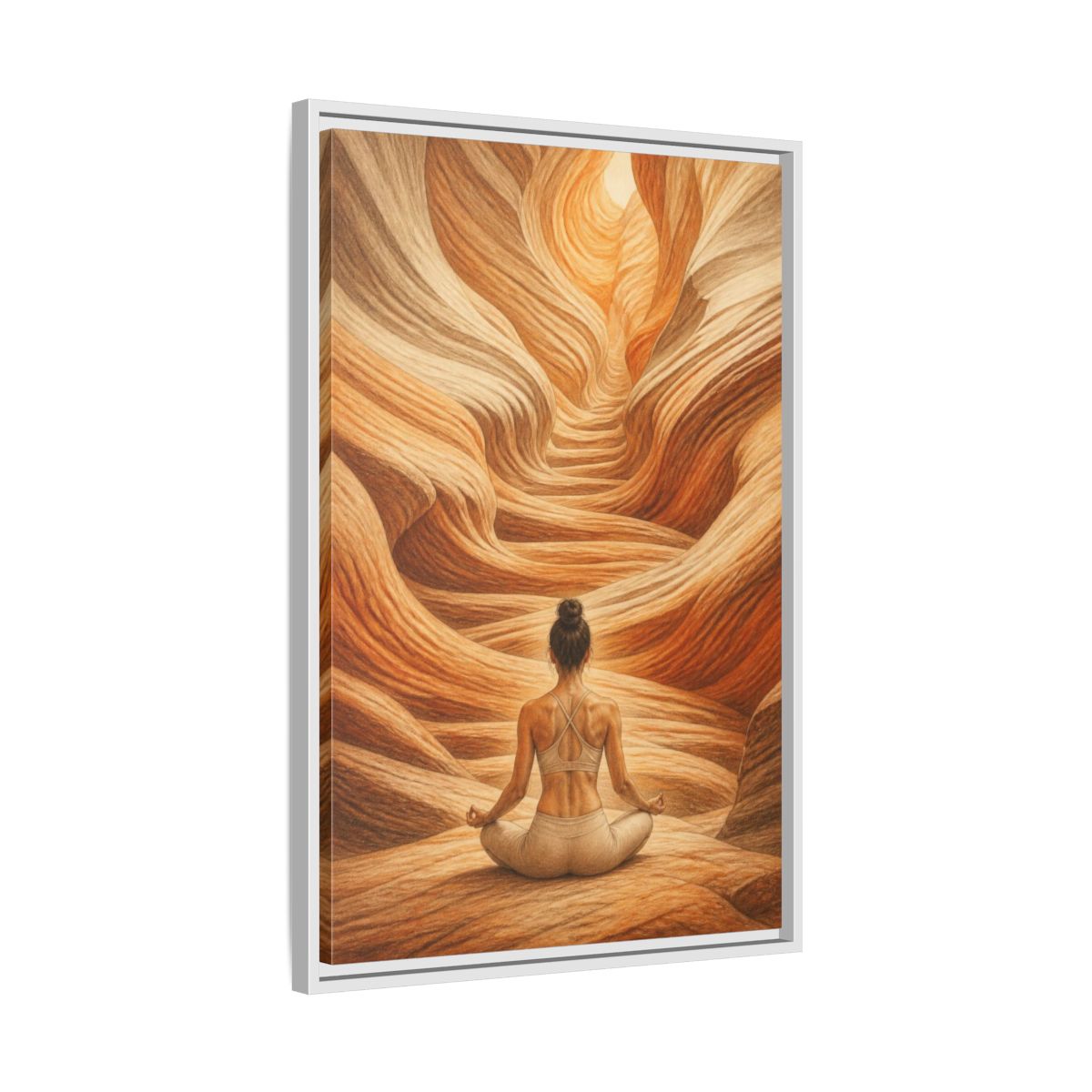 Side Mockup 10. Yoga Canyon Meditation shown as framed canvas print