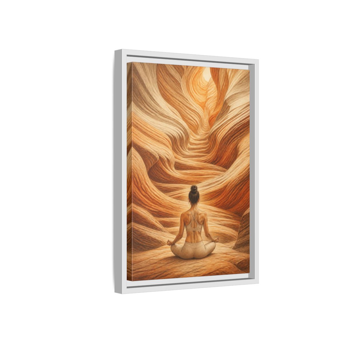 Side Mockup 4. Yoga Canyon Meditation shown as framed canvas print