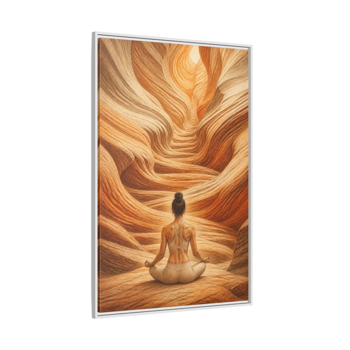 Side Mockup 7. Yoga Canyon Meditation shown as framed canvas print