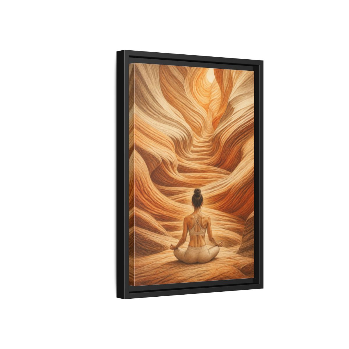 Side Mockup 6. Yoga Canyon Meditation shown as framed canvas print