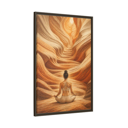 Main Mockup. Yoga Canyon Meditation shown as framed canvas print
