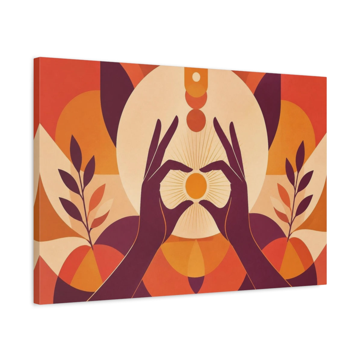 Side Mockup 2. Yoga Hands Mudra shown as canvas print