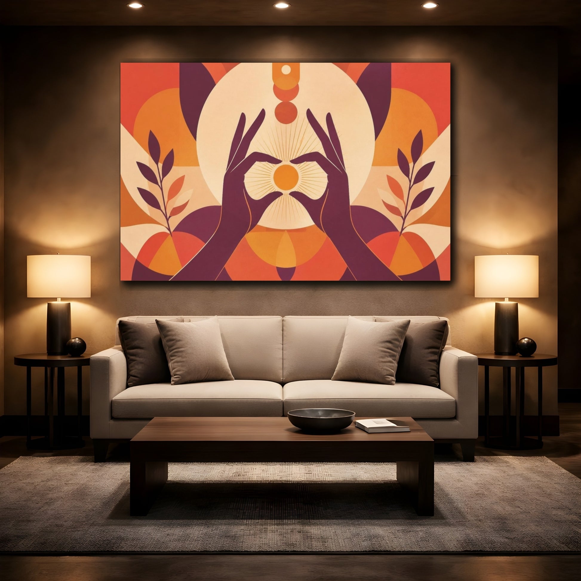 Mockup 2. Yoga Hands Mudra shown as canvas print