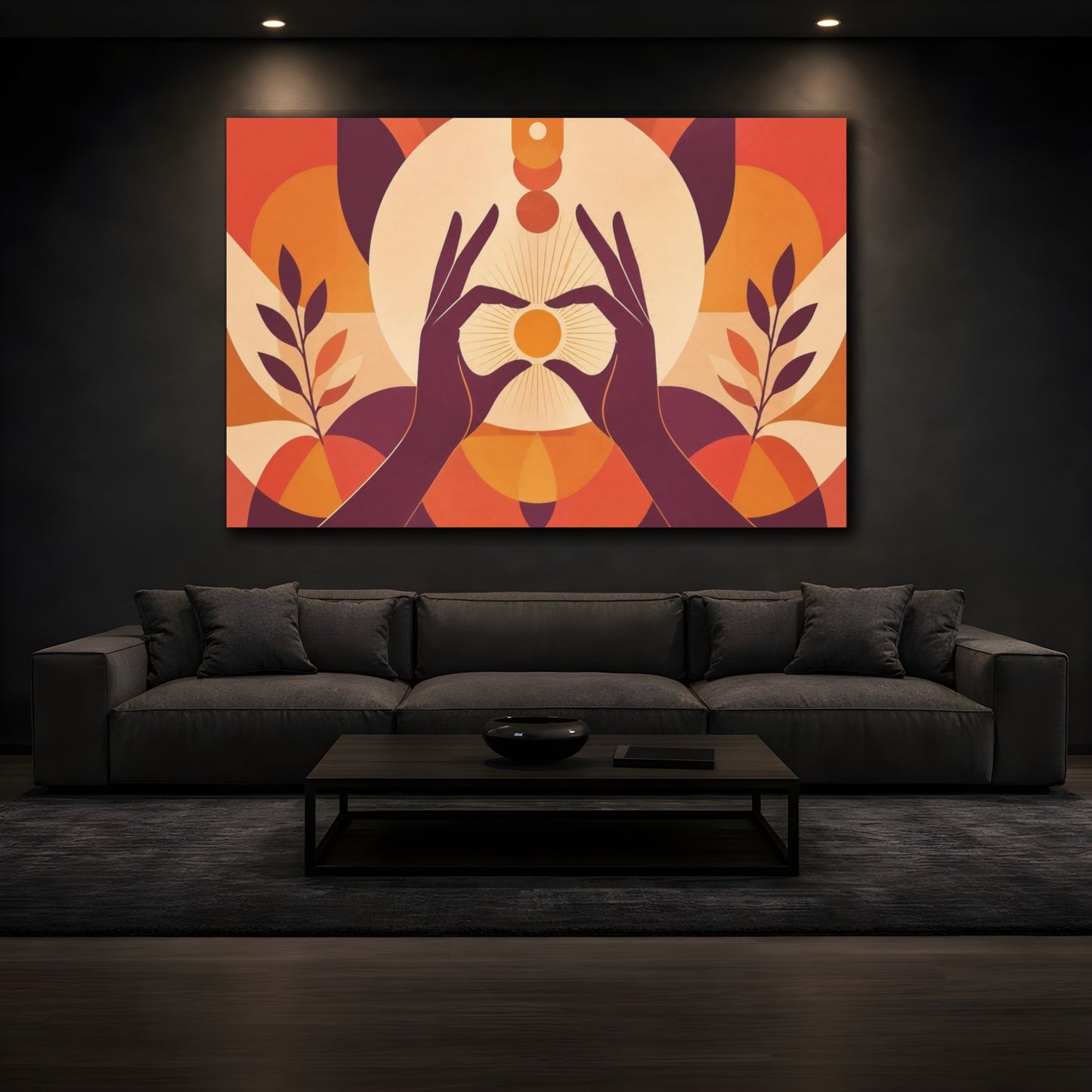 Mockup 3. Yoga Hands Mudra shown as canvas print