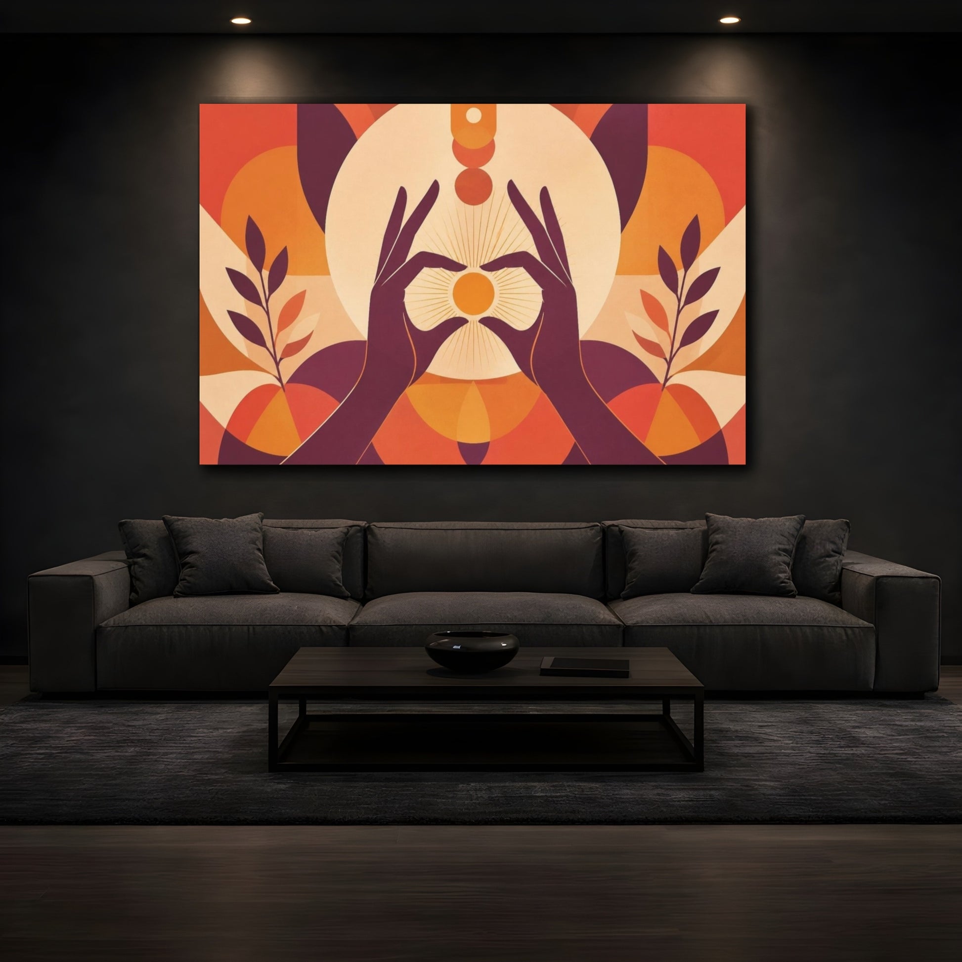 Mockup 3. Yoga Hands Mudra shown as canvas print